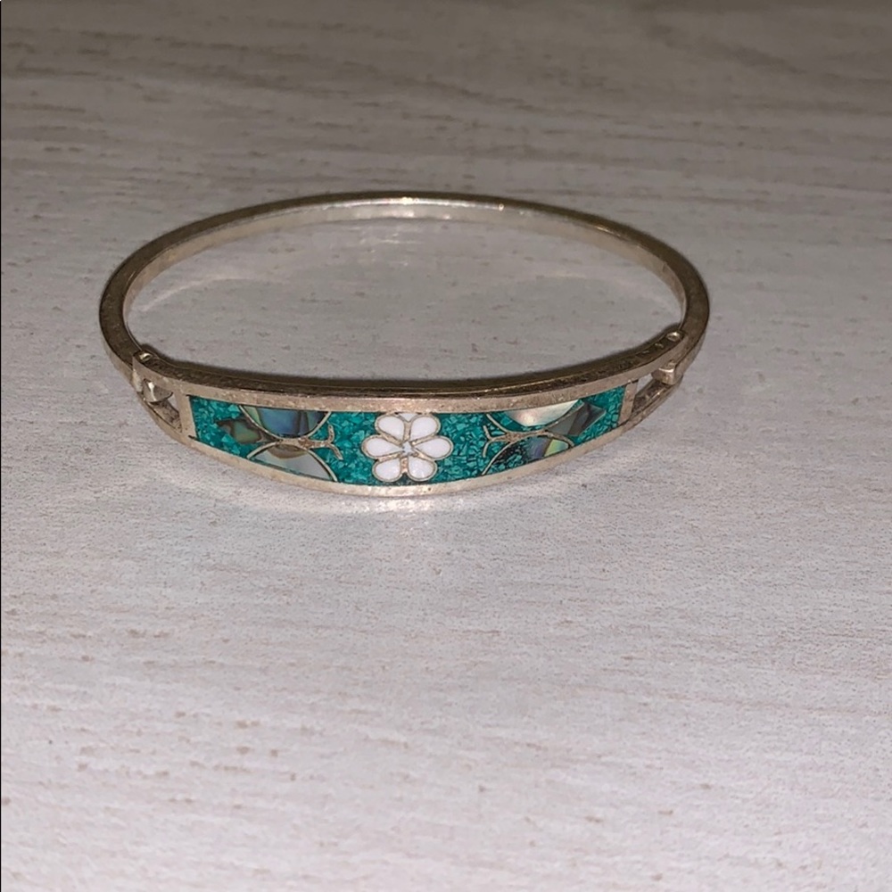 Inlaid cuff bracelet flower and bug